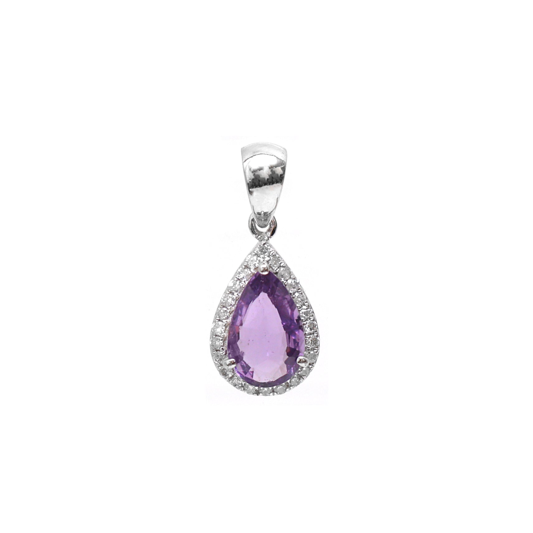 JPPD-197/2951 Pink  Purple Sapphire Pear With Diamond Pendant | 14K