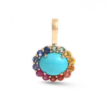 JPPD-2032/14855 Rainbow Sapphire Turquoise Pendant | 14K