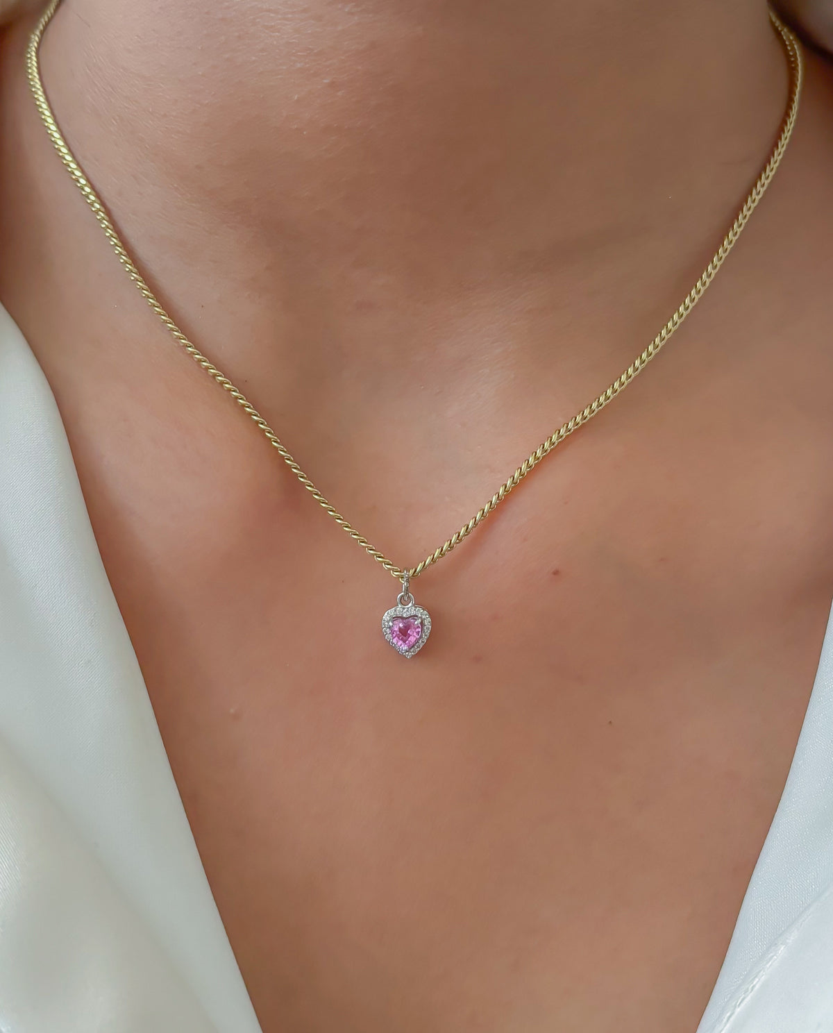 JPPD-207/3094 Pink Sapphire Heart Charms Pendant | 14K