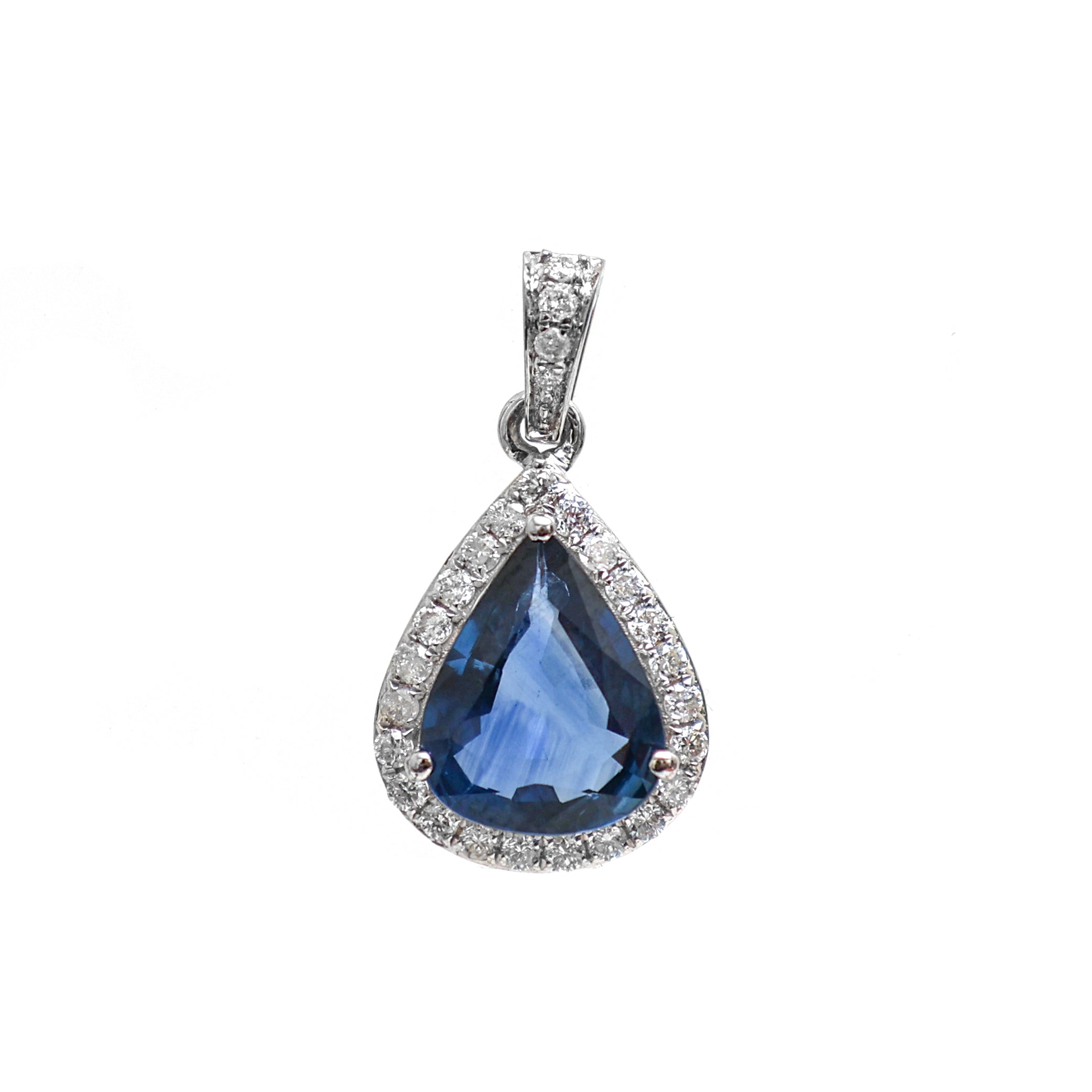 JPPD-225/3316 Blue Sapphire Pear With Diamond Pendant | 18K