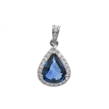 JPPD-225/3316 Blue Sapphire Pear With Diamond Pendant | 18K