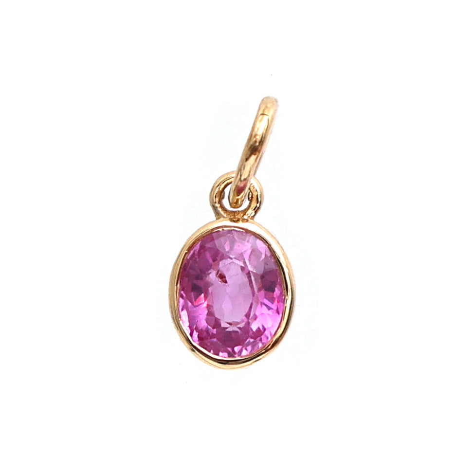 JPPD-232/3406 Pink Sapphire Oval Bezal Charms Pendant | 18K