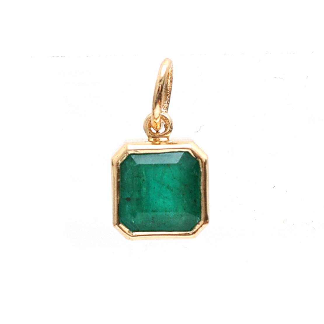 JPPD-249/3736 Emerald Square  Octagon Bezal Charms Pendant | 14K