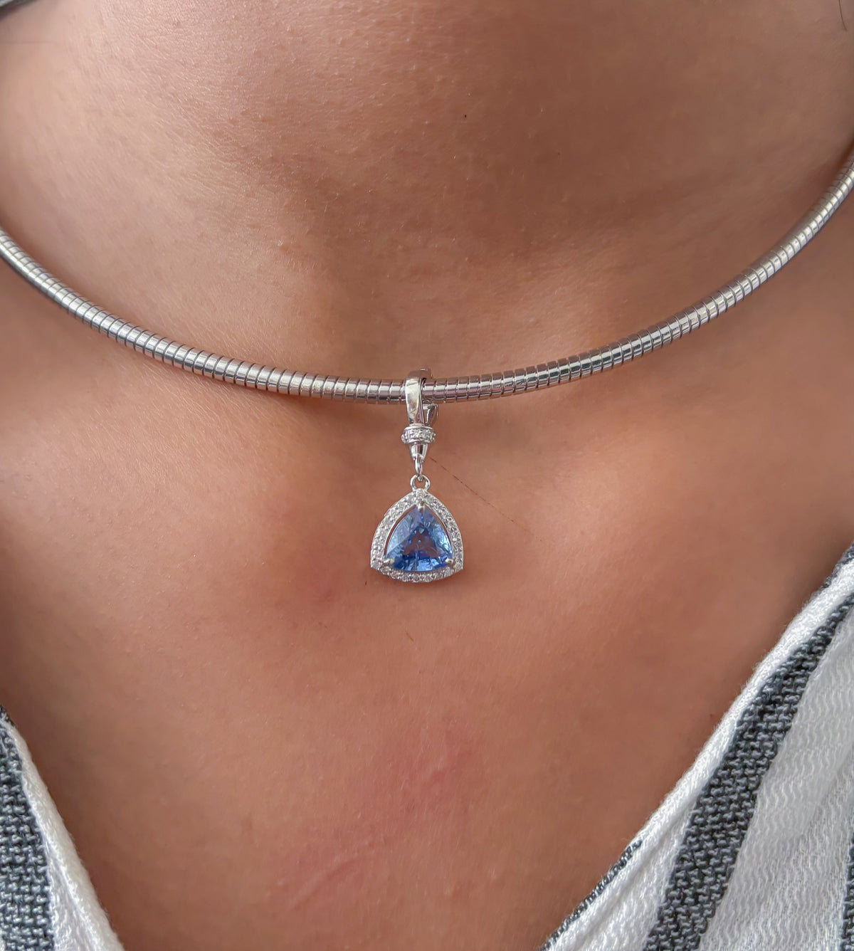 JPPD-301/4323 Blue Sapphire Trillion With Diamond Pendant | 14K