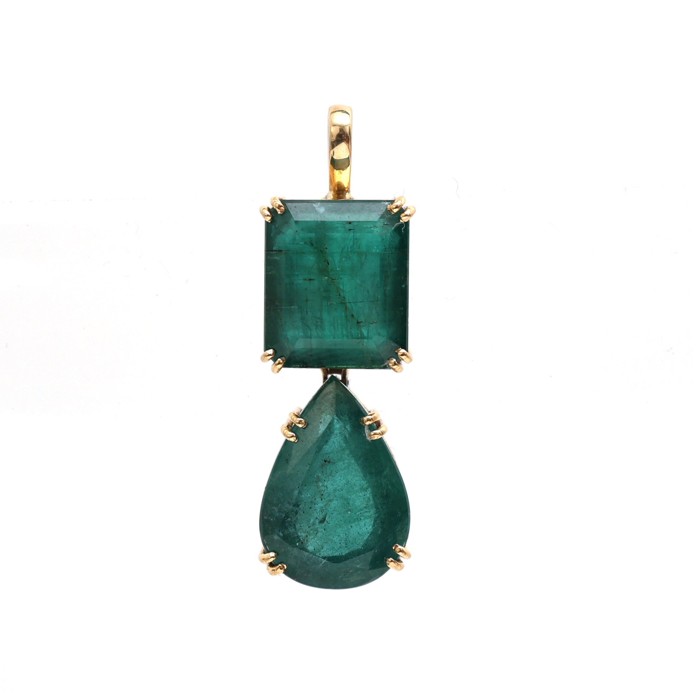 JPPD-316/4722 Emerald Octagon & Pear Charms  Pendant | 18K