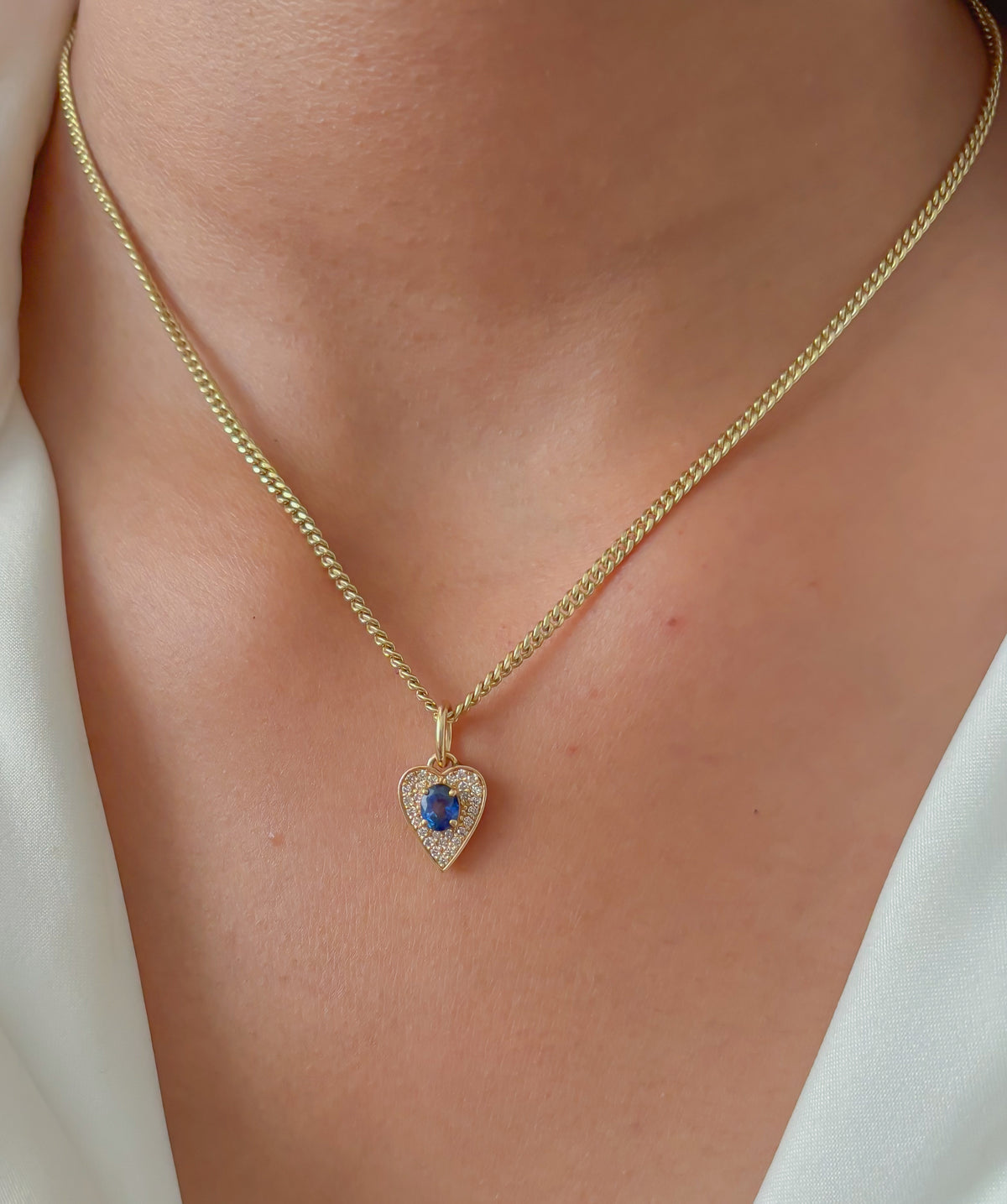 JPPD-319/4732 Blue Sapphire Oval With Diamond Charms Pendant | 14K