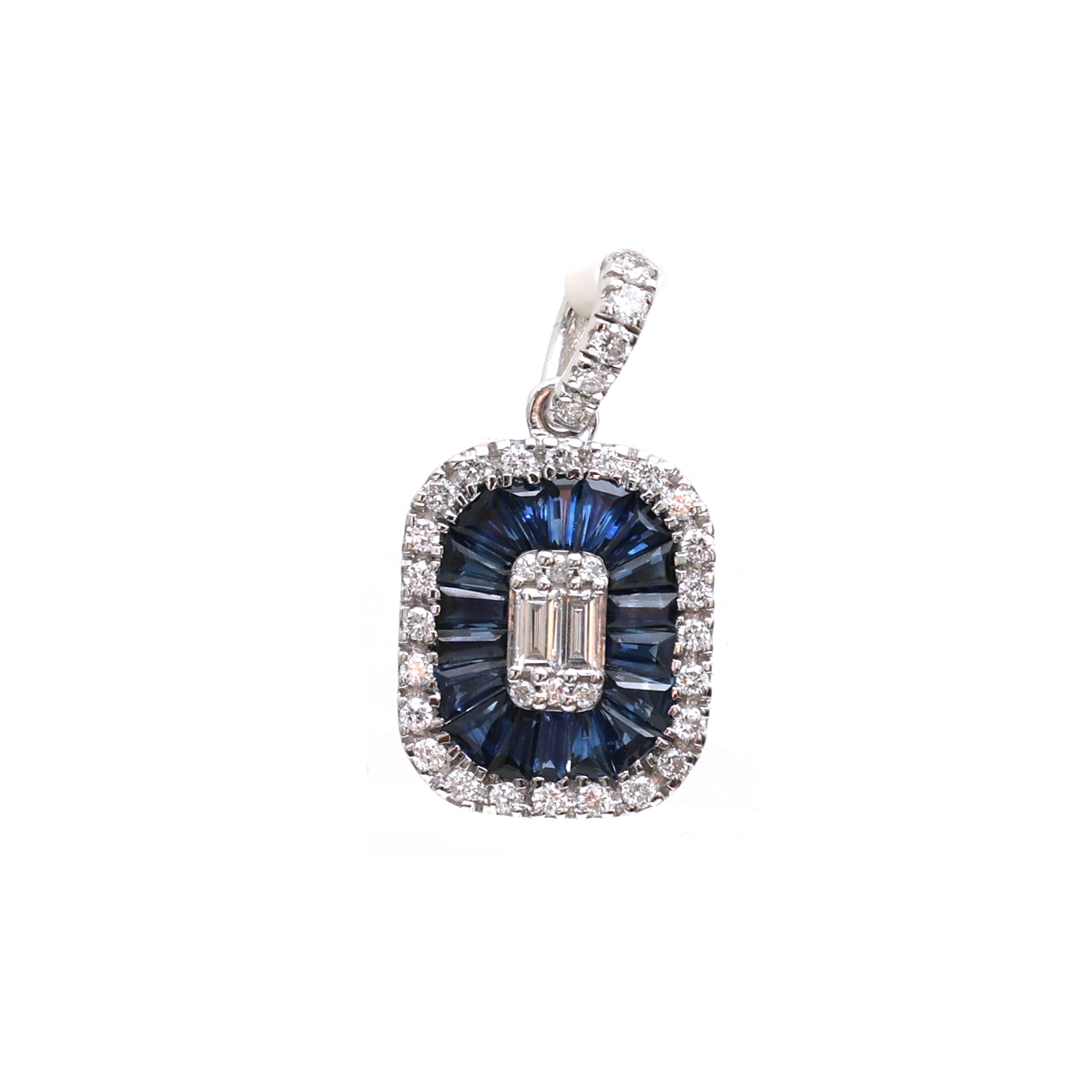 JPPD-369/5950 Blue Sapphire Taper With Diamond Pendant | 18K