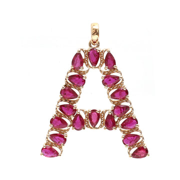 JPPD-370/6005 Ruby Pear 5X3 A Letter Pendant | 14K