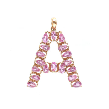 JPPD-371/6006 Pink Sapphire Pear 5X3 A Letter Pendant | 14K