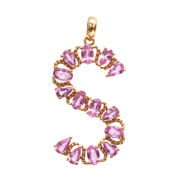 JPPD-374/6175 Pink Sapphire Pear S Letter  Pendant | 14K