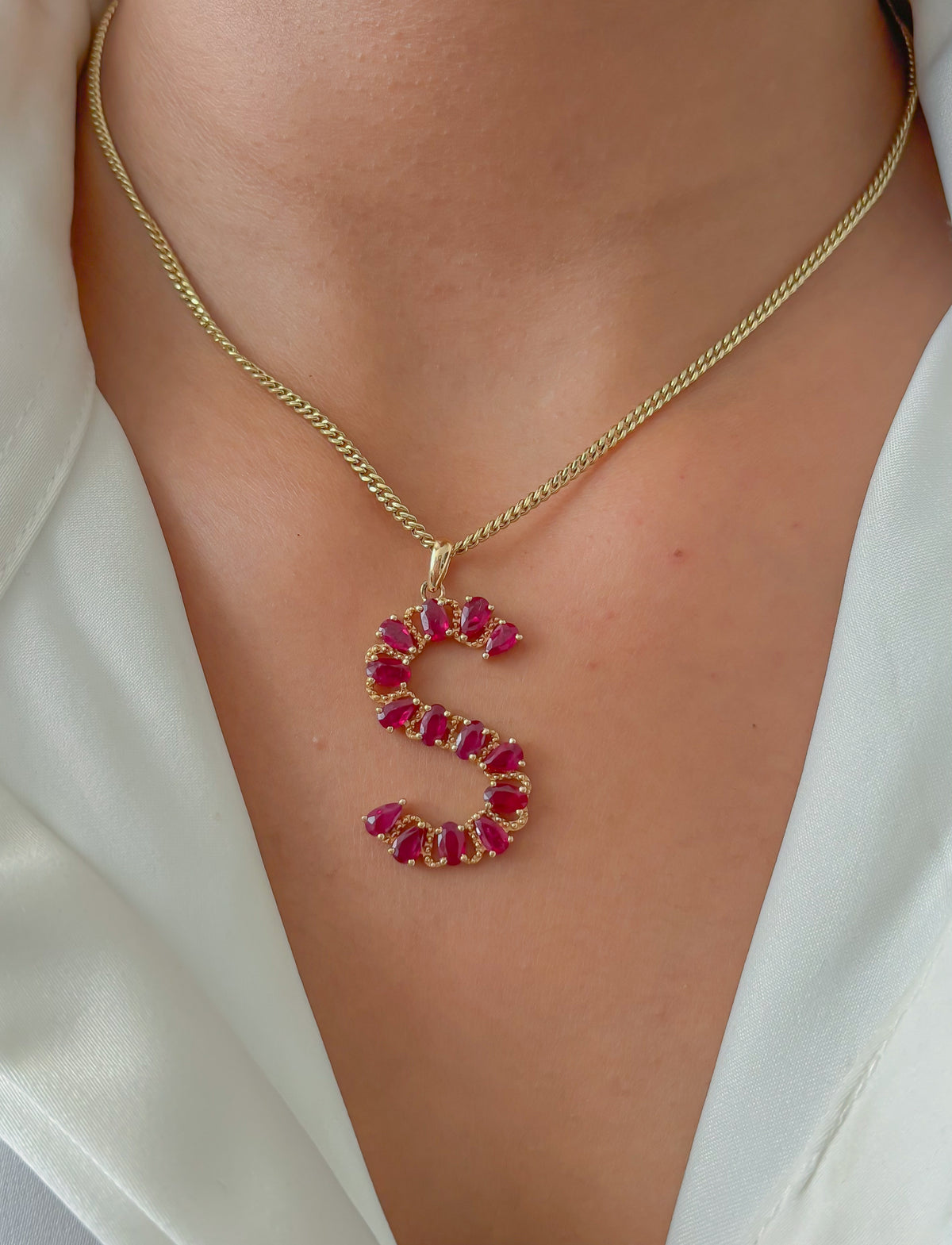 JPPD-375/6176 Ruby Pear S Letter  Pendant | 14K
