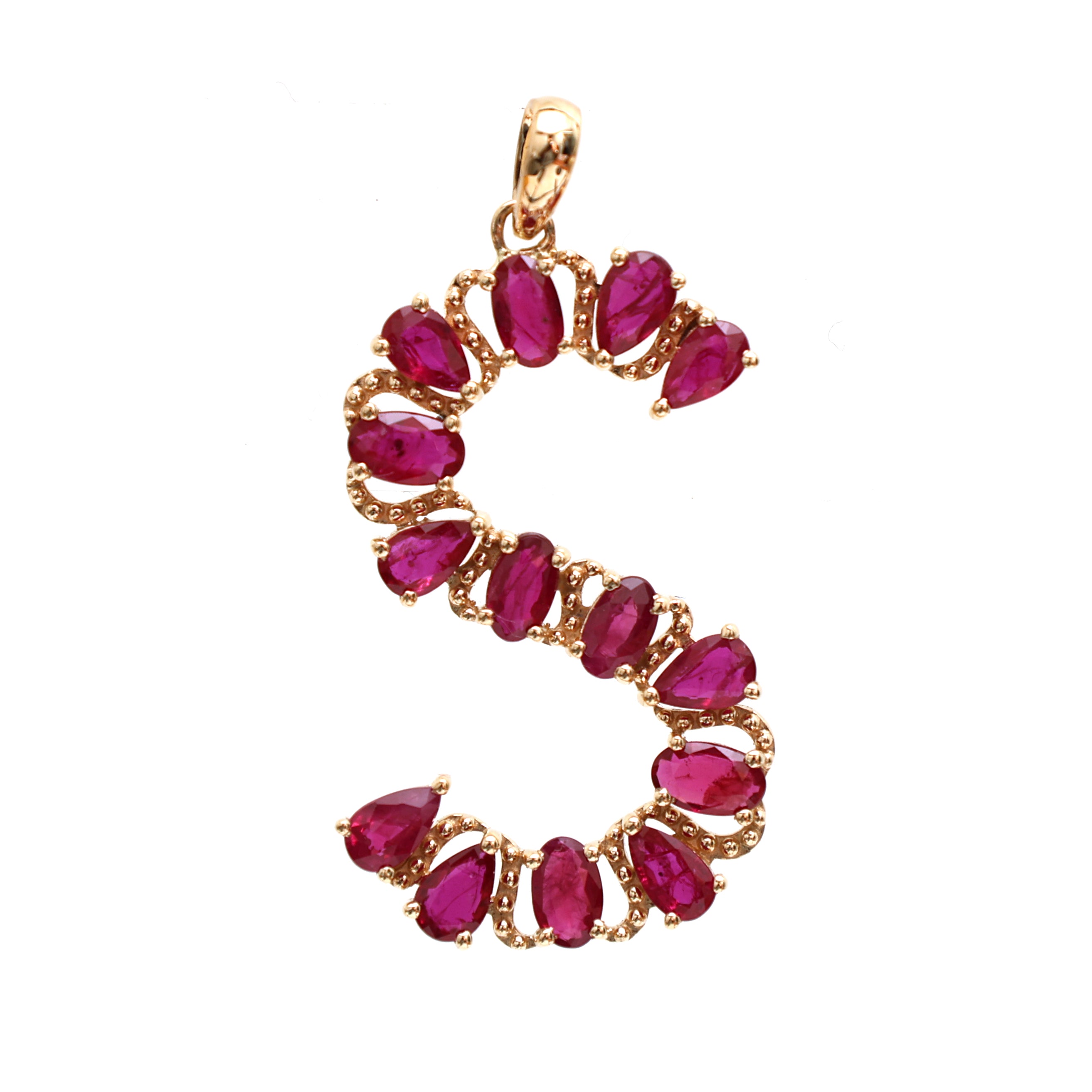 JPPD-375/6176 Ruby Pear S Letter  Pendant | 14K