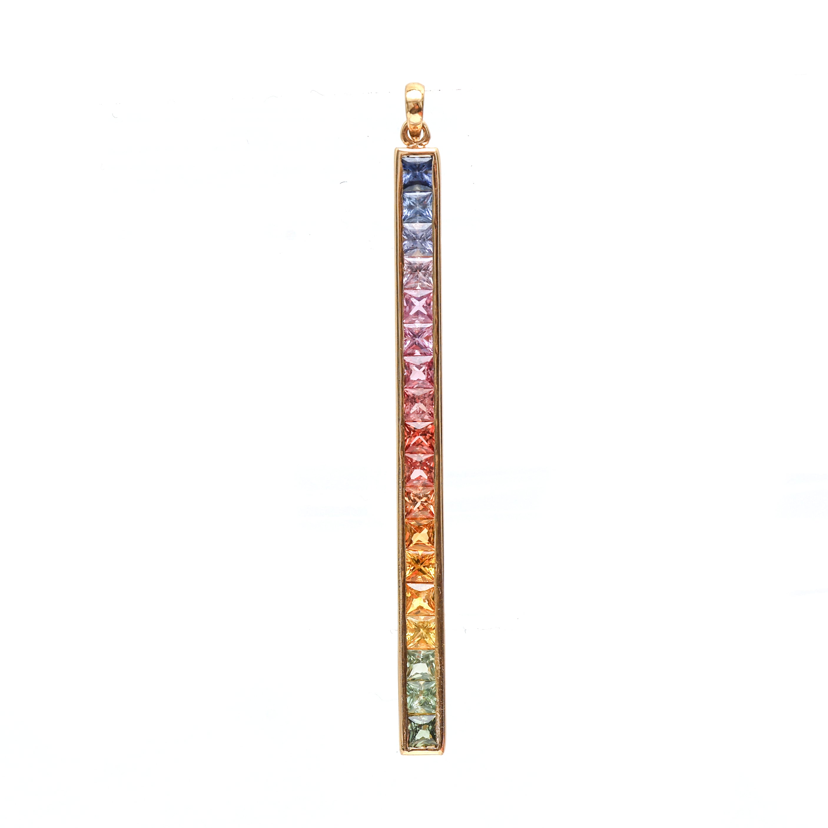 JPPD-380/6246 Rainbow Sapphire Princess Cut Bezel Set Pendant | 14K