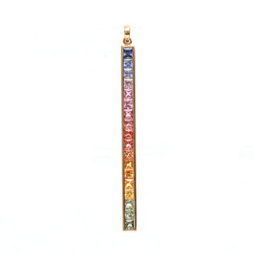 JPPD-380/6246 Rainbow Sapphire Princess Cut Bezel Set Pendant | 14K