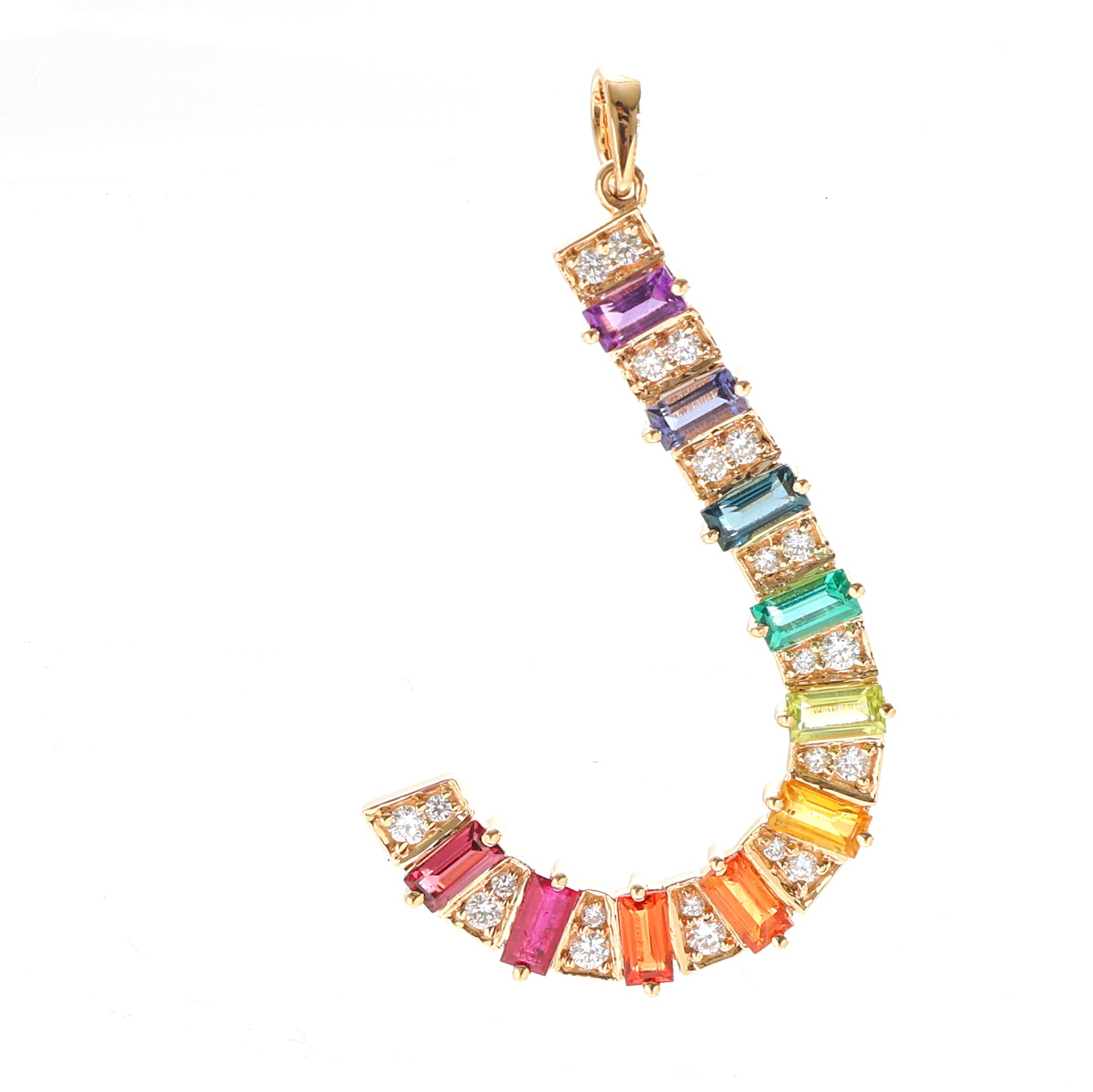 JPPD-381/6267 Rainbow Gemstone J Pendant | 14K