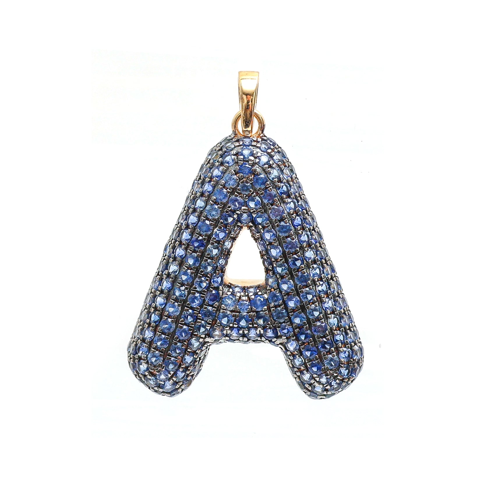 JPPD-382/6293 Blue Sapphire Round A Letter Pendant | 14K