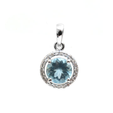 JPPD-404/7001 Aquamarine Round With Diamond Pendant | 18K