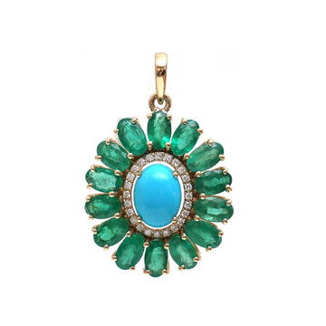 JPPD-427/7090 Emerald Oval Turquoise With Diamond Pendant | 18K