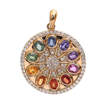 JPPD-438/7161 Rainbow Sapphire Oval 4X3 With Diamond Pendant | 18K