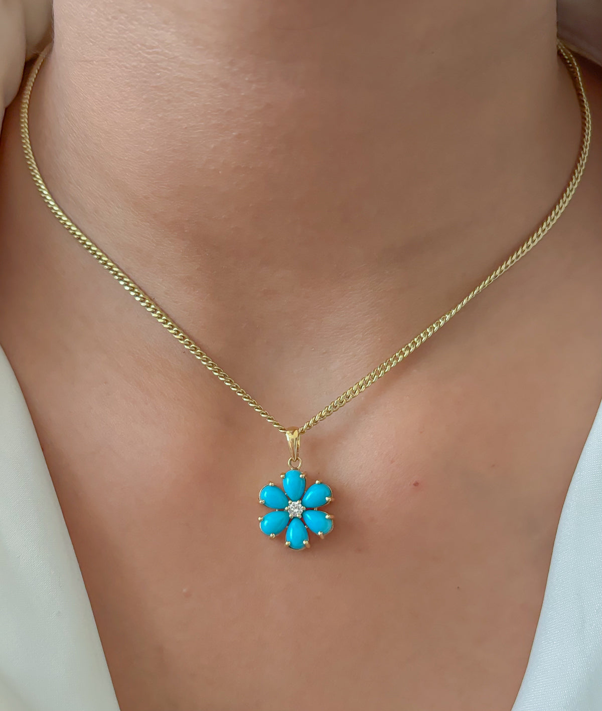 JPPD-444/7187 Turquoise Pear With Diamond Pendant | 18K
