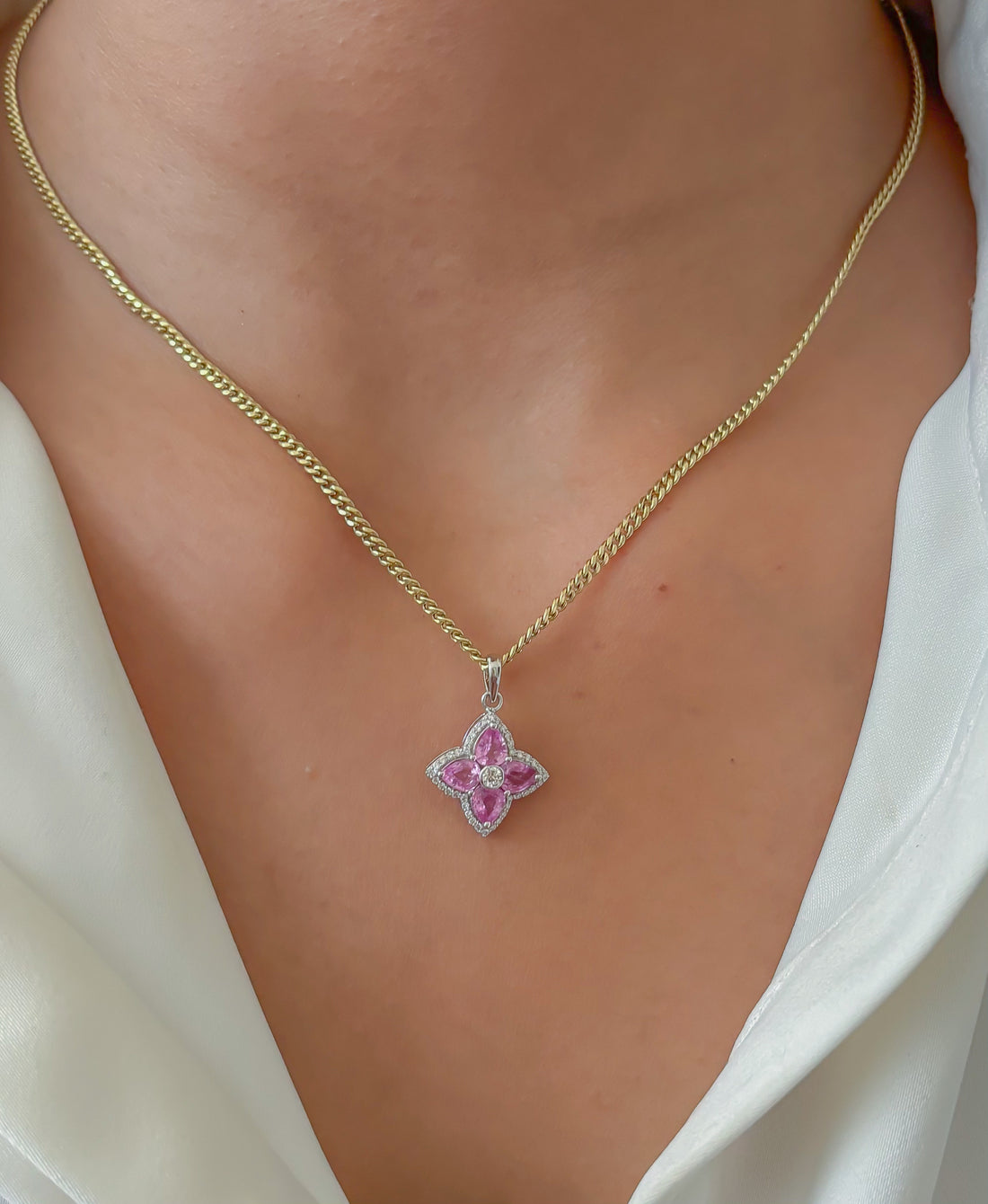 JPPD-454/7228 Pink Sapphire Pear 5X4 With Diamond Pendant | 18K
