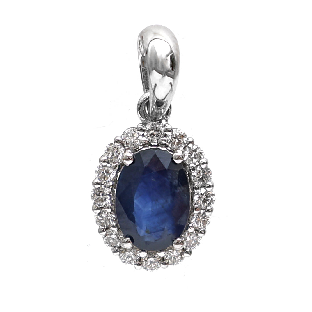 JPPD-455/7285 Blue Sapphire Oval With Diamond Pendant | 18K