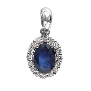 JPPD-455/7285 Blue Sapphire Oval With Diamond Pendant | 18K