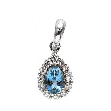 JPPD-469/7367 Aquamarine Pear Halo Diamond Pendant | 18K