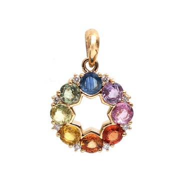 JPPD-472/7396 Rainbow Sapphire Round Star Pendant | 18K