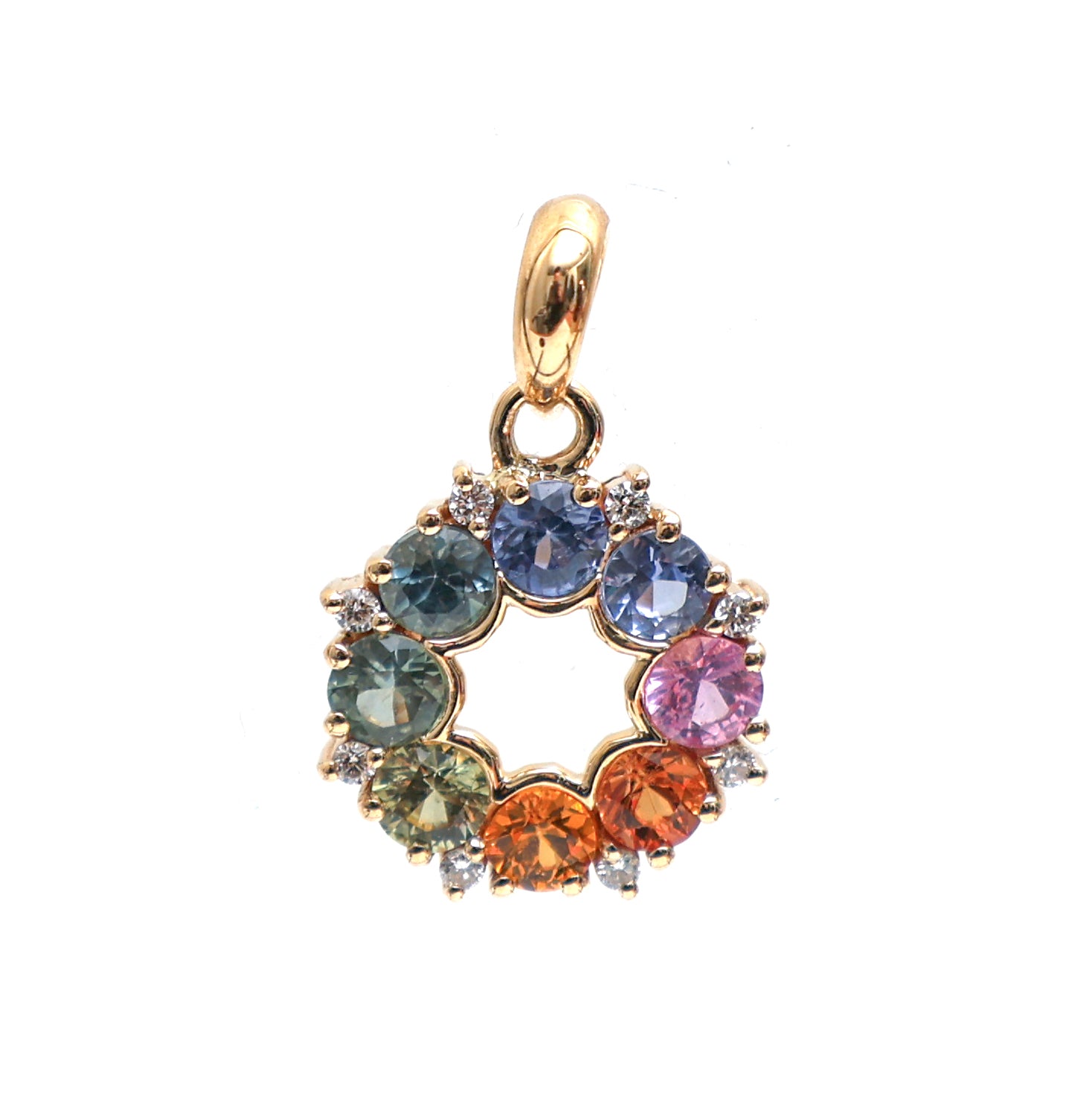 JPPD-477/7507 Rainbow Sapphire Round With Diamond Pendant | 18K