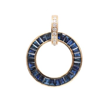 JPPD-48/1018 Blue Sapphire Taper With Diamond Pendant | 14K