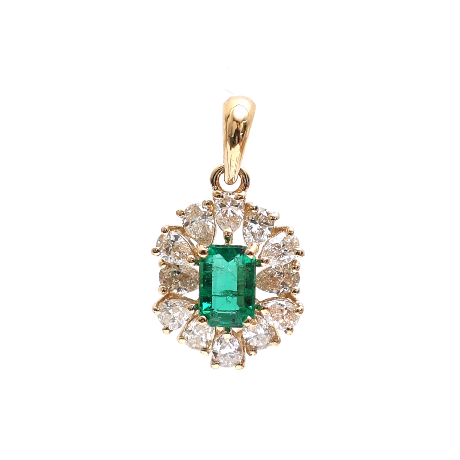 JPPD-498/7692 Emerald Octagon Diamond Pear Pendant | 18K