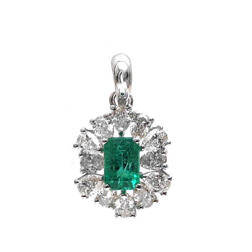 JPPD-502/7771 Emerald Octagon Pear Diamond Pendant | 18K