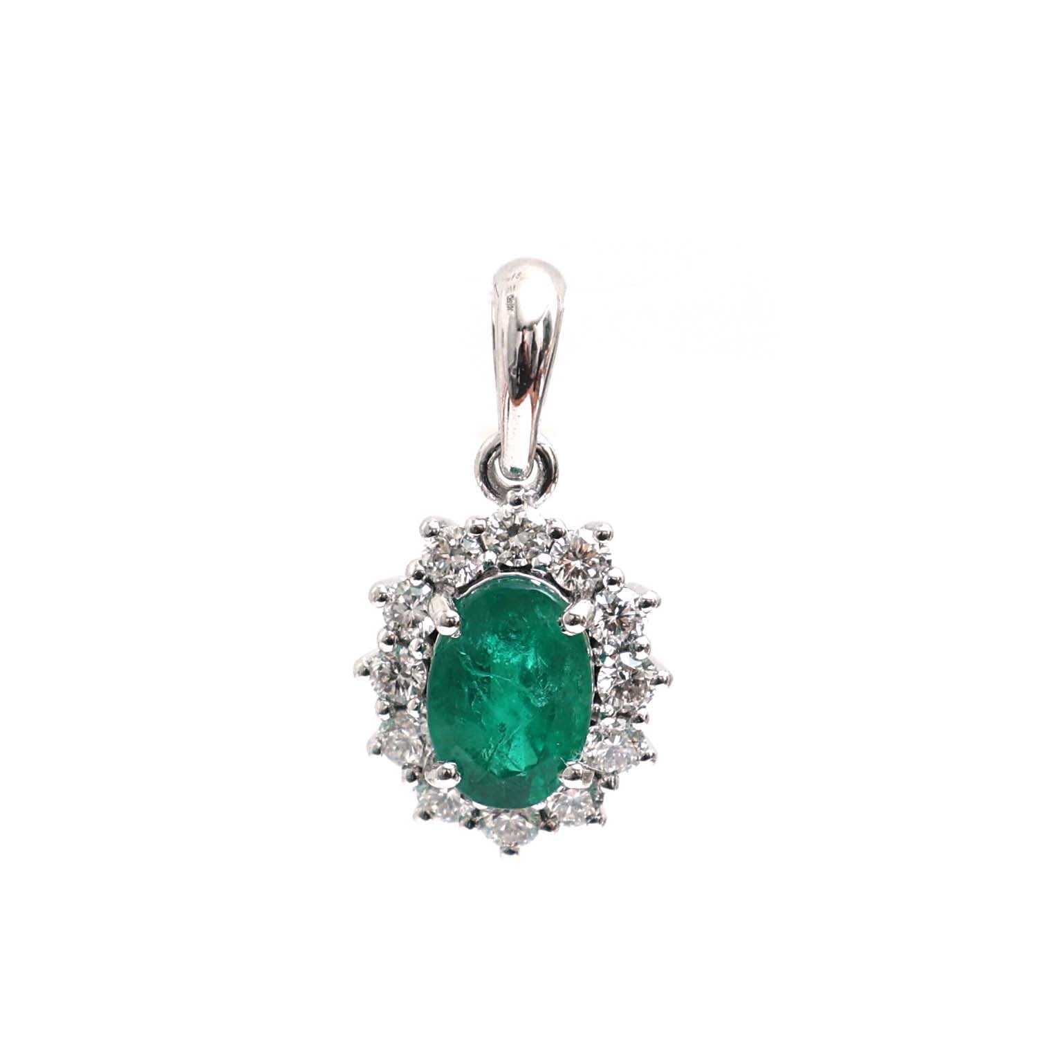 JPPD-503/7796 Emerald Oval Diamond Pendant | 18K