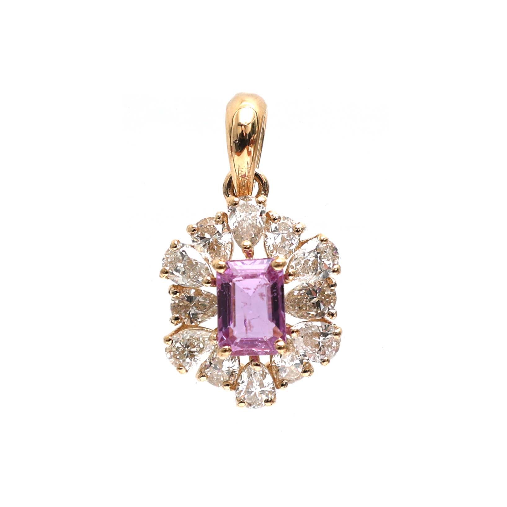 JPPD-517/7872 Pink Sapphire Octagon Pear Diamond Pendant | 18K