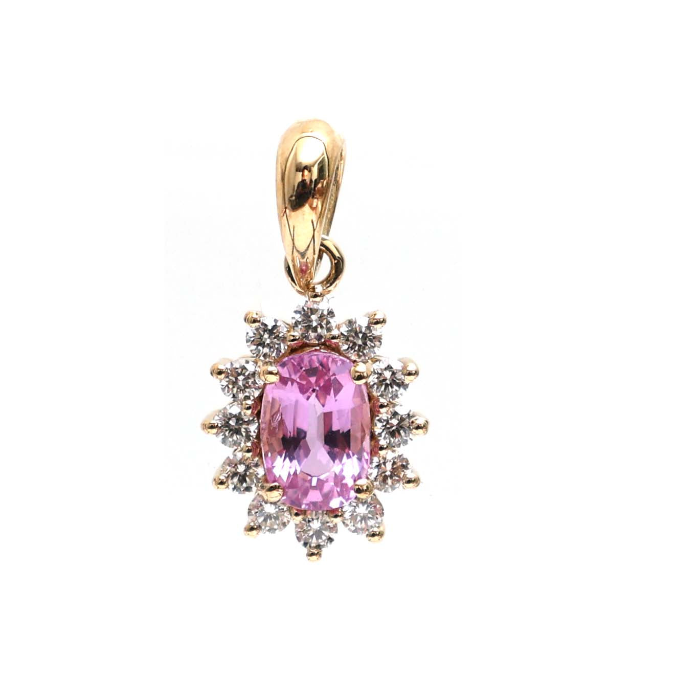 JPPD-519/7893 Pink Sapphire Oval Diamond Pendant | 18K