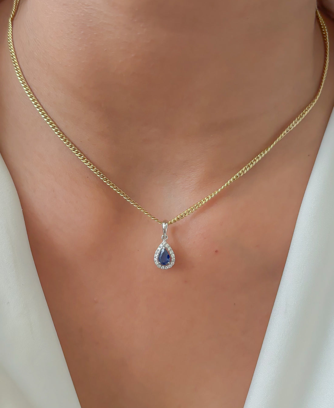 JPPD-538/7918 Blue Sapphire Pear Diamond Pendant | 18K