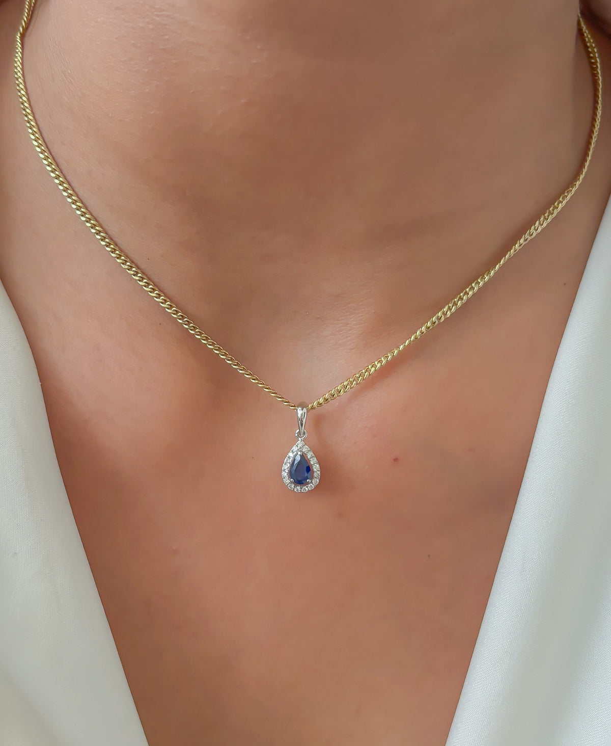 JPPD-538/7918 Blue Sapphire Pear Diamond Pendant | 18K