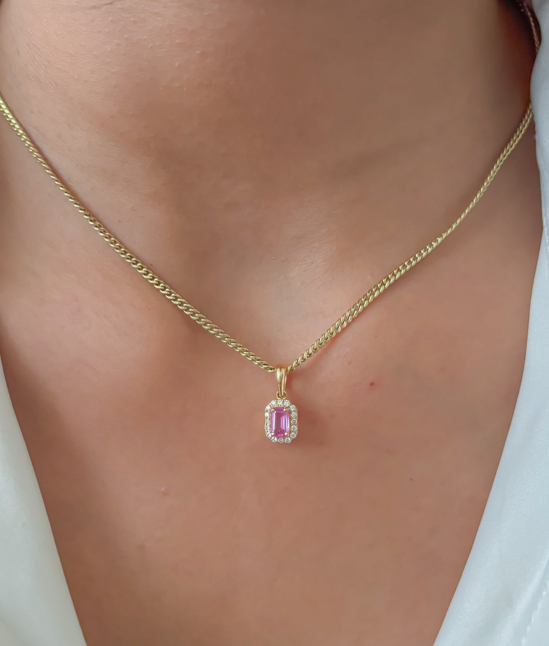 JPPD-560/7951 Pink Sapphire Octagon Diamond Pendant | 18K