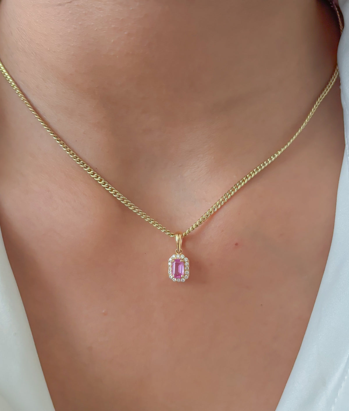 JPPD-560/7951 Pink Sapphire Octagon Diamond Pendant | 18K