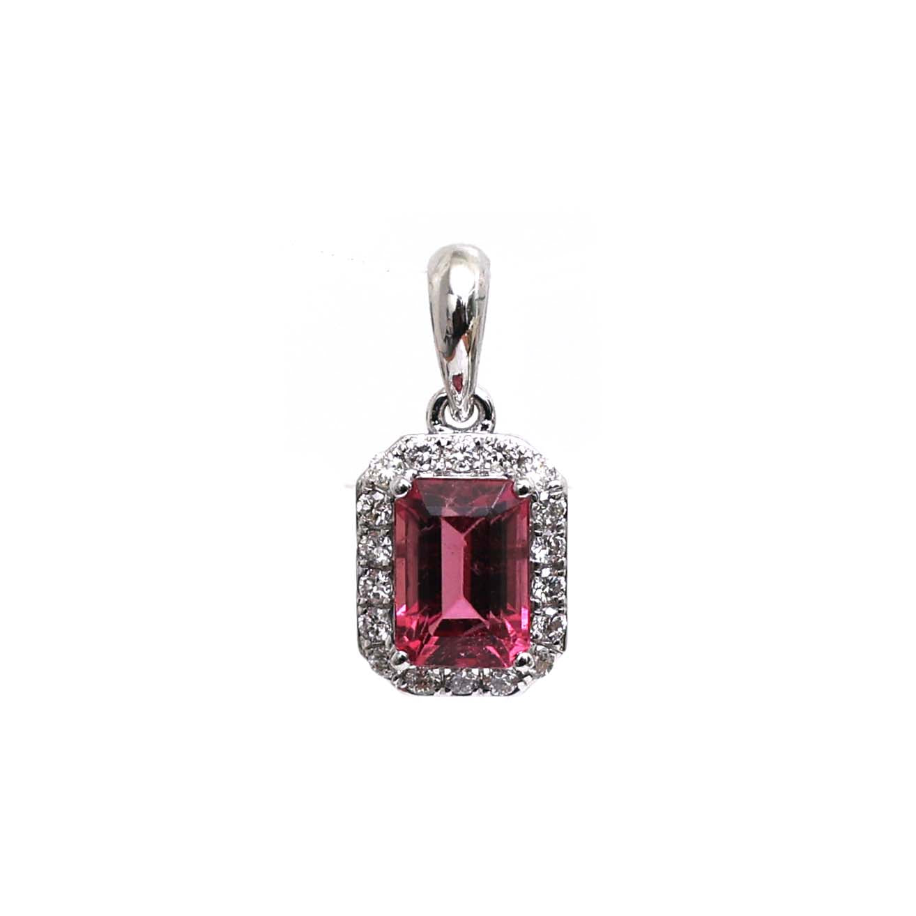 JPPD-566/7957 Pink Tourmaline Octagon Diamond Pendant | 18K