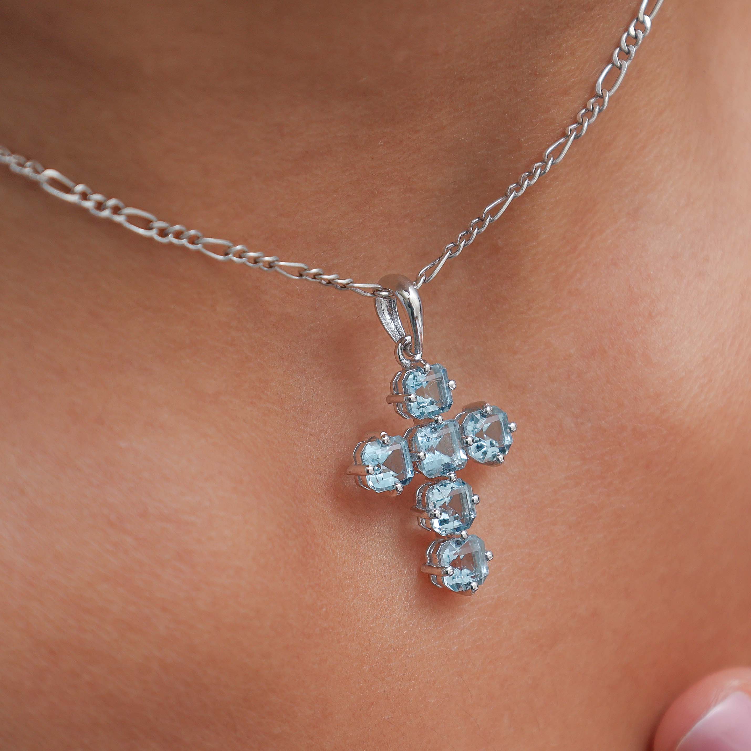 JPPD-574/8000 Aquamarine Square Octagon Rose Pendant | 18K