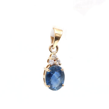 JPPD-589/8135 Blue Sapphire Oval With Diamond Pendant | 14K