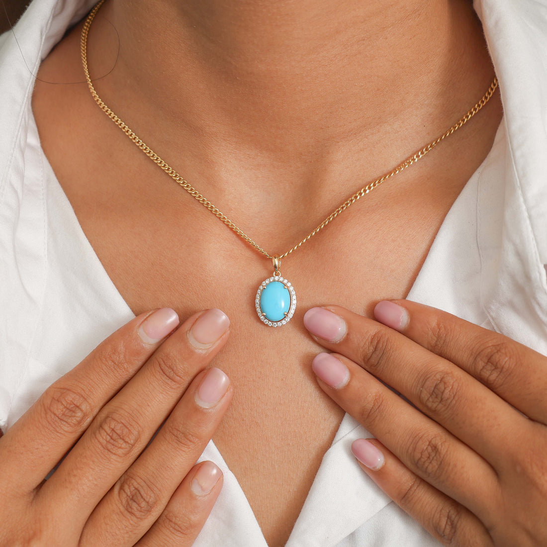 JPPD-593/8152 Turquoise Oval With Diamond Pendant | 18K