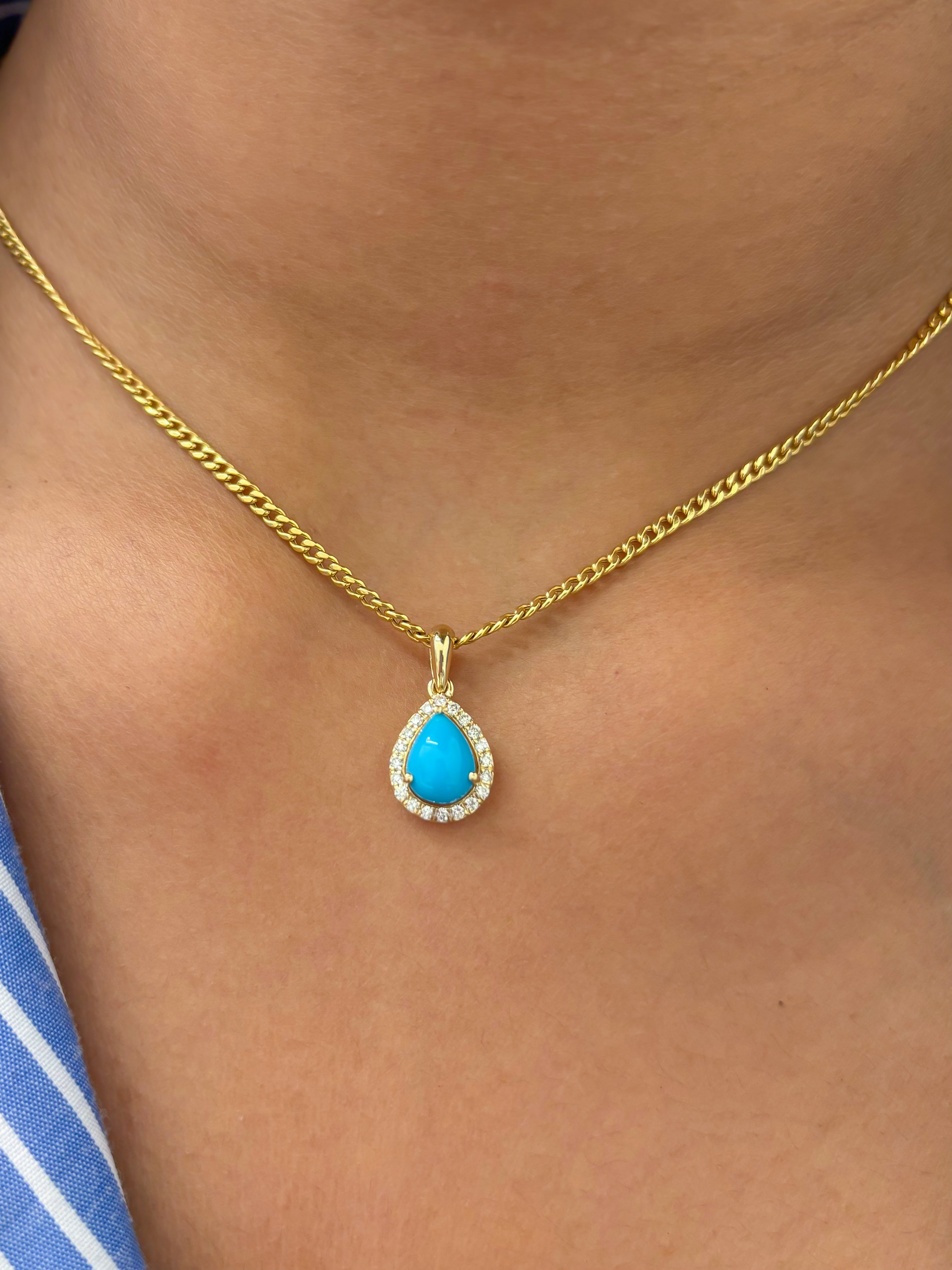 JPPD-595/8179 Turquoise Pear With Diamond Pendant | 14K