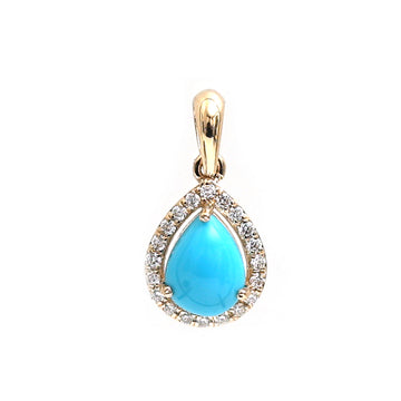 JPPD-595/8179 Turquoise Pear With Diamond Pendant | 14K