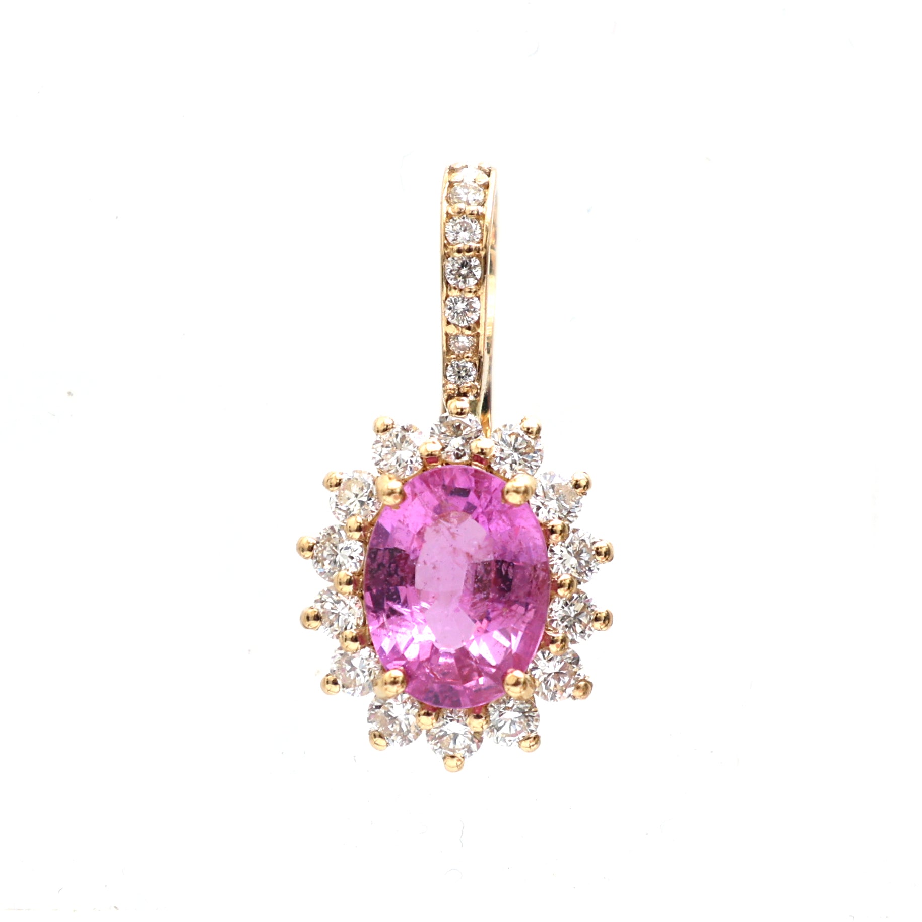 JPPD-665/8762 Pink Sapphire Helo Diamond Oval Pendant | 18K