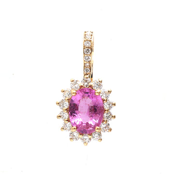 JPPD-665/8762 Pink Sapphire Helo Diamond Oval Pendant | 18K