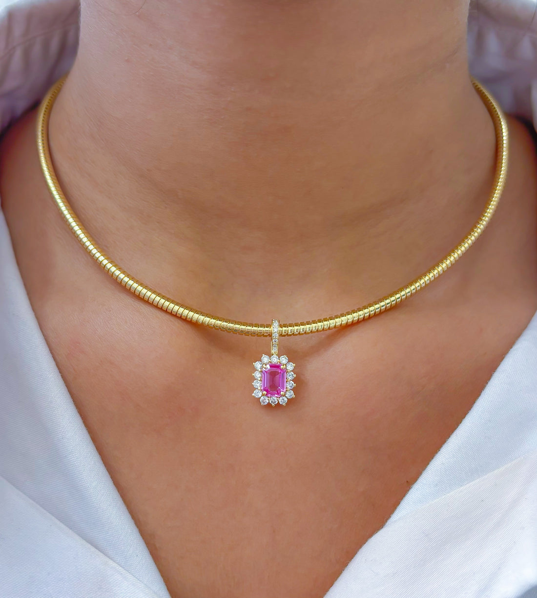 JPPD-668/8764 Pink Sapphire Helo Diamond Octagon Pendant | 18K