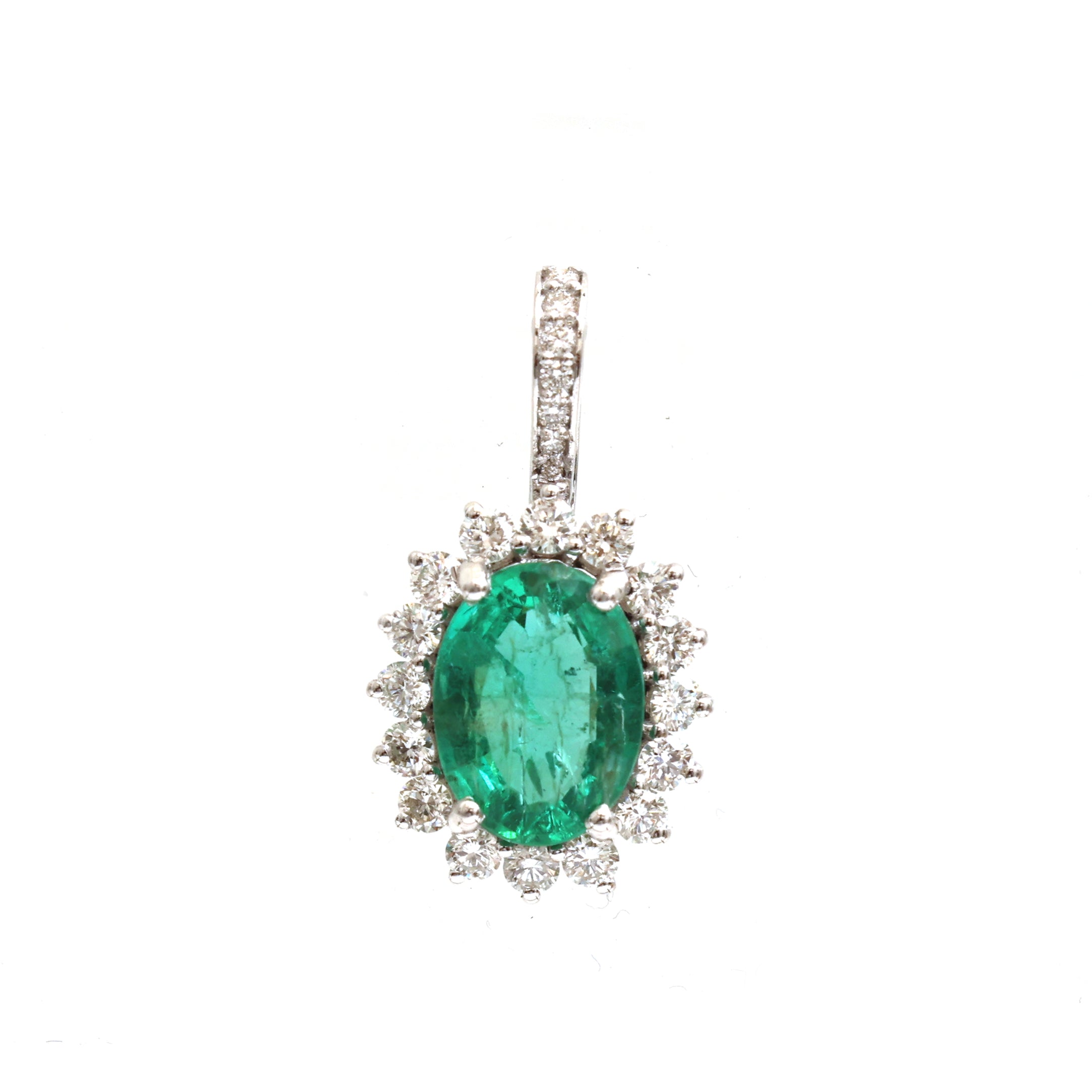 JPPD-728/9063 Emerald Helo Diamond Oval Pendant | 18K